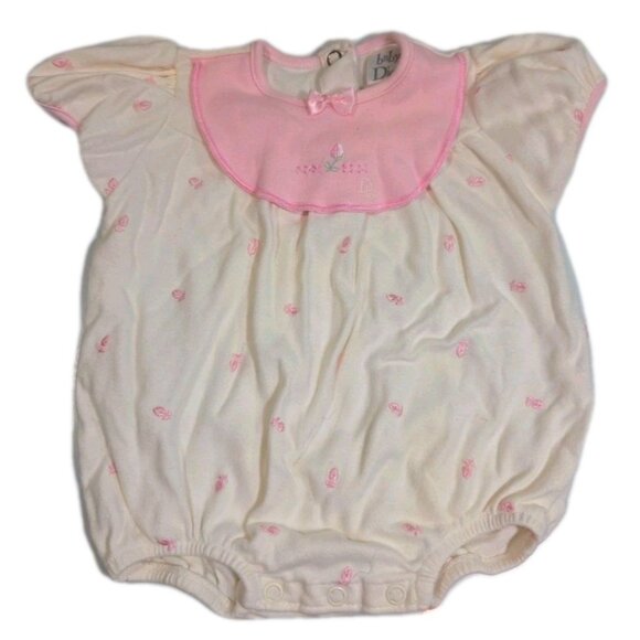 Baby Dior VTG Infant White Pink Floral Embroidered One Piece Romper Size 3-6 M - Picture 2 of 7